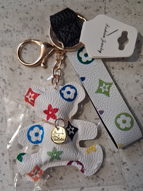 Accessories - White Multicolor Bear Keychain with Wrist Strap